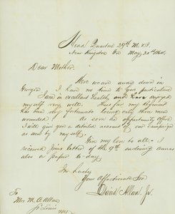 Brev signert David Allan, Jr., Head Quarters 29th M.V.I., nær Kingston, Ga., til hans mor Mrs. M.A. Allan, St. Louis, Mo., 20. mai 1864 av David Allan
