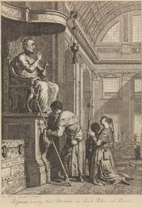 Pilegrimer som betaler sin hengivenhet i St. Peters i Roma
