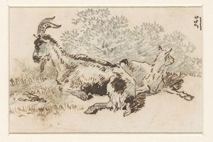 Geit og unger i et landskap av David Alphonse de Sandoz Rollin