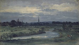 Utsikt fra Pugins hus nær Salisbury (olje på kvernbrett, montert som en tegning)