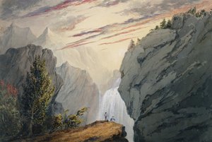 Ved fossen, ca. 1850.