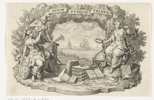 Vignette med Mercury, Minerva og Justice av David Coster