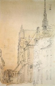 En katedral i en gate (kritt og vask på papir) av David Cox