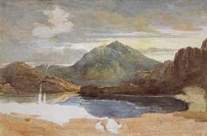 En innsjø i Nord-Wales, Snowdon i det fjerne (wc på papir) av David Cox