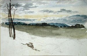 Et skogslandskap ved solnedgang (blyant og akvarell på papir) av David Cox