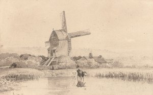Storfe som vannes ved en vindmølle på Dulwich Common, 1811 av David Cox