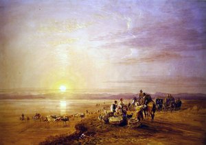 Crossing the Sands (akvarell over spor av blyant med utskraping på papir) av David Cox