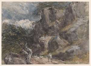 Driving av sauer i et steinete landskap av David Cox