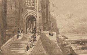 Figurer på den ytre trappen til et slott av David Cox
