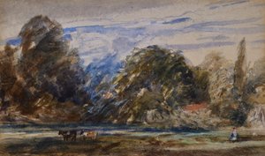 Landskap med kuer og figur av David Cox