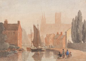 Lincoln Cathedral fra Brayford Pool av David Cox