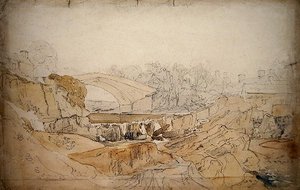 The Bridge at Rhayader (blyant og akvarell på papir) av David Cox