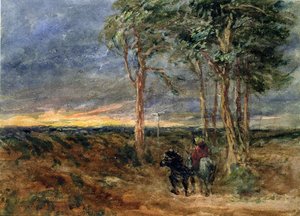 Reisende som nærmer seg en veiviser på en hede, 1851 av David Cox