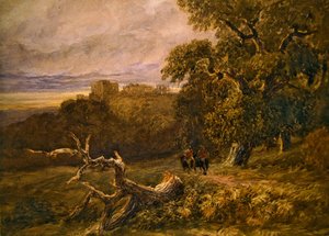 Reisende i nærheten av Hardwicke Castle (akvarell på papir) av David Cox