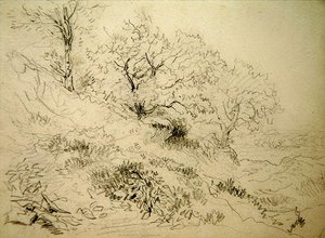 Walisisk landskap (kritt på papir) av David Cox