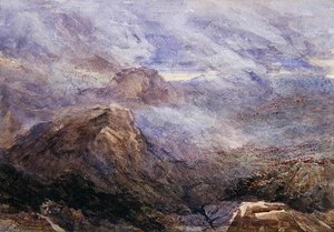 Welsh Sketch - Burning Bracken (akvarell på papir) av David Cox