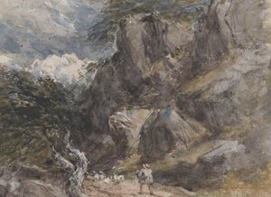 Å drive sau i et steinete landskap, ca. 1846. av David Cox the elder