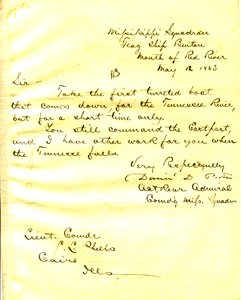 Brev fra David D. Porter, U.S. Benton, munningen av Red River, til Seth Ledyard Phelps, Kairo, Illinois, 12. mai 1863 av David D. Porter