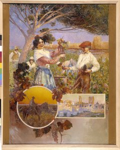 Aigues Mortes (Aigues-Mortes), Arles, Camargue: o tânără arată un ciorchine frumos de struguri pe care tocmai i-a cules dintr-o vie. David Dellepiane (1866-1932), puntillism. Mențiune obligatorie: Fundația de colecție privind de Provence, Marsilia (cm 1 no