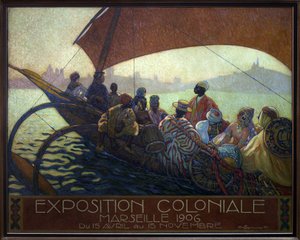 Kolonialutstilling av Marseille i 1906. maleri av David Dellepiane (1866-1932), plakatmodell, olje på lerret