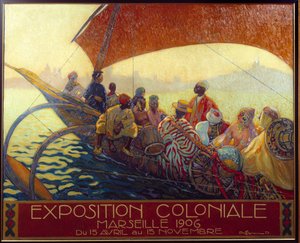 Kolonialisme: plakat for den koloniale nasjonale utstillingen i Marseille. Plakat av David Dellepiane (1866-1932). 1906 Marseille, Musee de la Marine - Colonialism: plakat for The National Colonial Exhibition in Marseille av David Dellepiane (1866-1932). 1