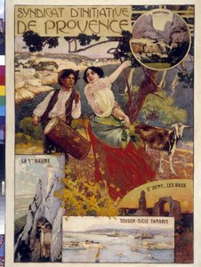 Syndicat d'initiative de Provence. Illustrasjon av David Dellepiane (1866-1932). Obligatorisk omtale: Collection fondation regards de Provence (Dim i cm 100x81)