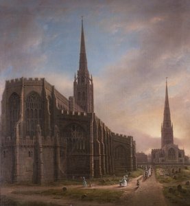 St. Michaels og Holy Trinity Churches, fra nordøst, Coventry, 1849 av David Gee