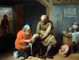"" Le chirurgien de village "" (Landsbykirurgen) Maleri av David Ryckaert III (Rijckaert) (1612 - 1661) Olje på lerret, Dim 49,2x64 cm Staatliche Museen, Berlin
