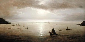 Plymouth Sound av Moonlight (olje på lerret) av David James