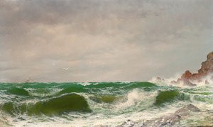 Bølger slår mot en steinete kyst, 1885