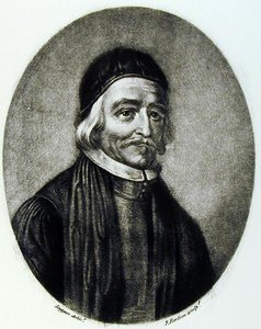 Portrett av Dr Thomas Bailey, gravert av Richard Earlom (1743-1822) fra Illustrious Characters in British History (mezzotint) av David Loggan