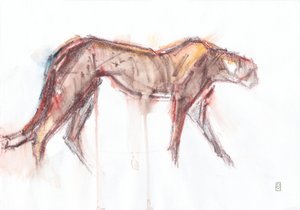 Gepardjakt, 2019 (fargestift/akvarell på papir) av David Mayer