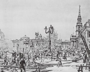 London: Trafalgar Square #39;UP#39; (litografi) av David Muirhead (after) Bone