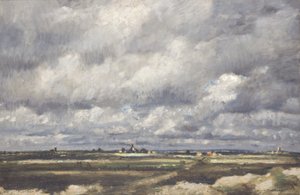 Storm over vidt land (olje på lerret)