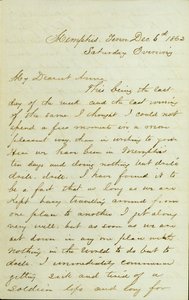 Brev fra DR Greer, Memphis, Tn., Til Anna McKinney, 6. desember 1862 av David Perkins Grier