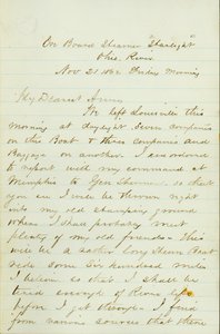 Brev fra DP Grier, om bord på Steamer Starlight, Ohio River, til Anna McKinney, 21. november 1862 av David Perkins Grier