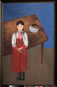 Aniska. (portrett av en melankolsk liten jente foran et bord). Maleri av David Petrovich Sterenberg (1881-1948), olje på lerret