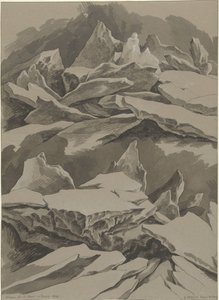 Isflak på Maas, januar 1809 Glaçons sur la Meuse en Janvier 1809 (tittel på objekt) av David Pièrre Giottino Humbert de Superville (signed by artist)