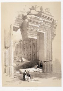 Baalbek-porten i Libanon, tegning laget 07.05.1839 i «Det hellige land», London 1849 av David Roberts