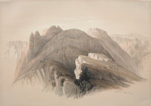 Gebil Hor. Mount Hor, fra klippene som omkranser Petra, 1839. av David Roberts
