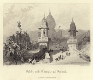 Ghat og tempel ved Gokul av David Roberts