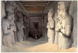 Gigantiske kalksteinsstatuer av Ramses II, Ramses tempel, Abu Simbel, Egypt, 1836 av David Roberts