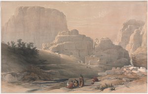 Petra, nedre ende av dalen, med utsikt over Akropolis av David Roberts