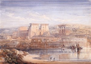 Philae: En utsikt over templene fra sør (akvarell og gouache på hvitt papir) av David Roberts