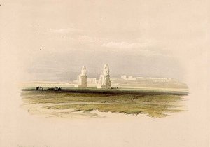 The Colossi of Memnon, fra "Egypt and Nubia", Vol.1 (litho) av David Roberts