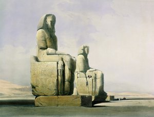 Theben, 4. desember 1838, detalj av kolossene til Memnon, plate 12 fra bind I av Egypt og Nubia, gravert av Louis Haghe 1806-85 pub. 1846 litho detalj av 67033