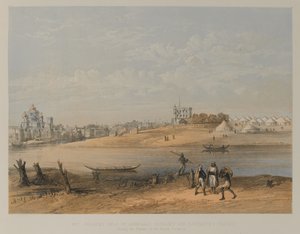 Palasser holdt av generalene Outrams og Havelocks tropper, Lucknow (litho)