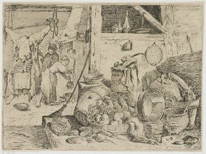 kjøkken interiør av David Teniers (II) (attributed to)