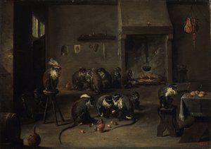 Aper på kjøkkenet, 1640-tallet av David Teniers the Younger