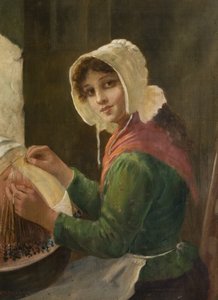 Young Woman Lacemaking, sent på 1800-tallet - begynnelsen av 1900-tallet av David W. Haddon